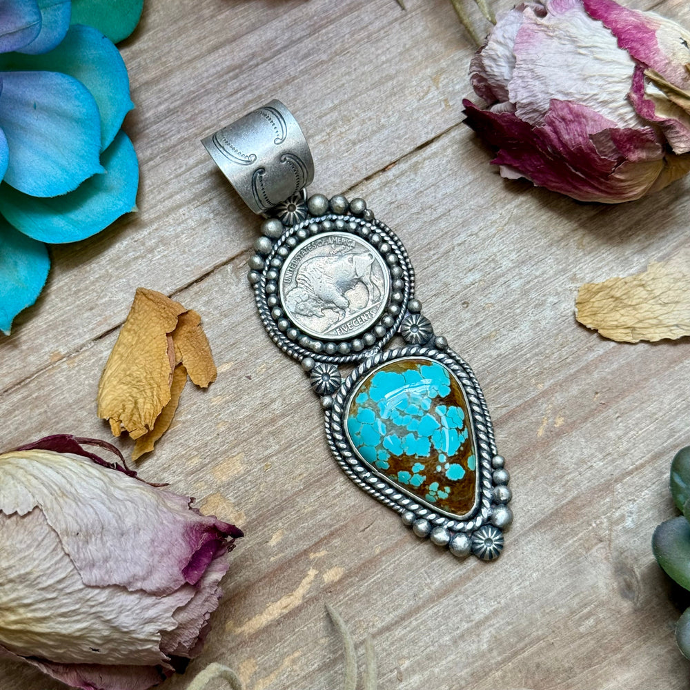 72 - Sterling Silver Mine #8 Turquoise & Buffalo Nickel Pendant by Shay Pfeiffer Pendant Shopify Collective The Bijoux FAB Jewelry The Bijoux FAB Jewelry