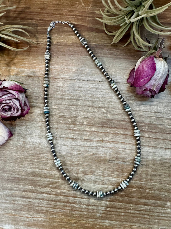 Azurite & Sterling Silver Pearl Necklace – 5mm - 19" Necklaces Shopify Collective The Bijoux FAB Jewelry The Bijoux FAB Jewelry