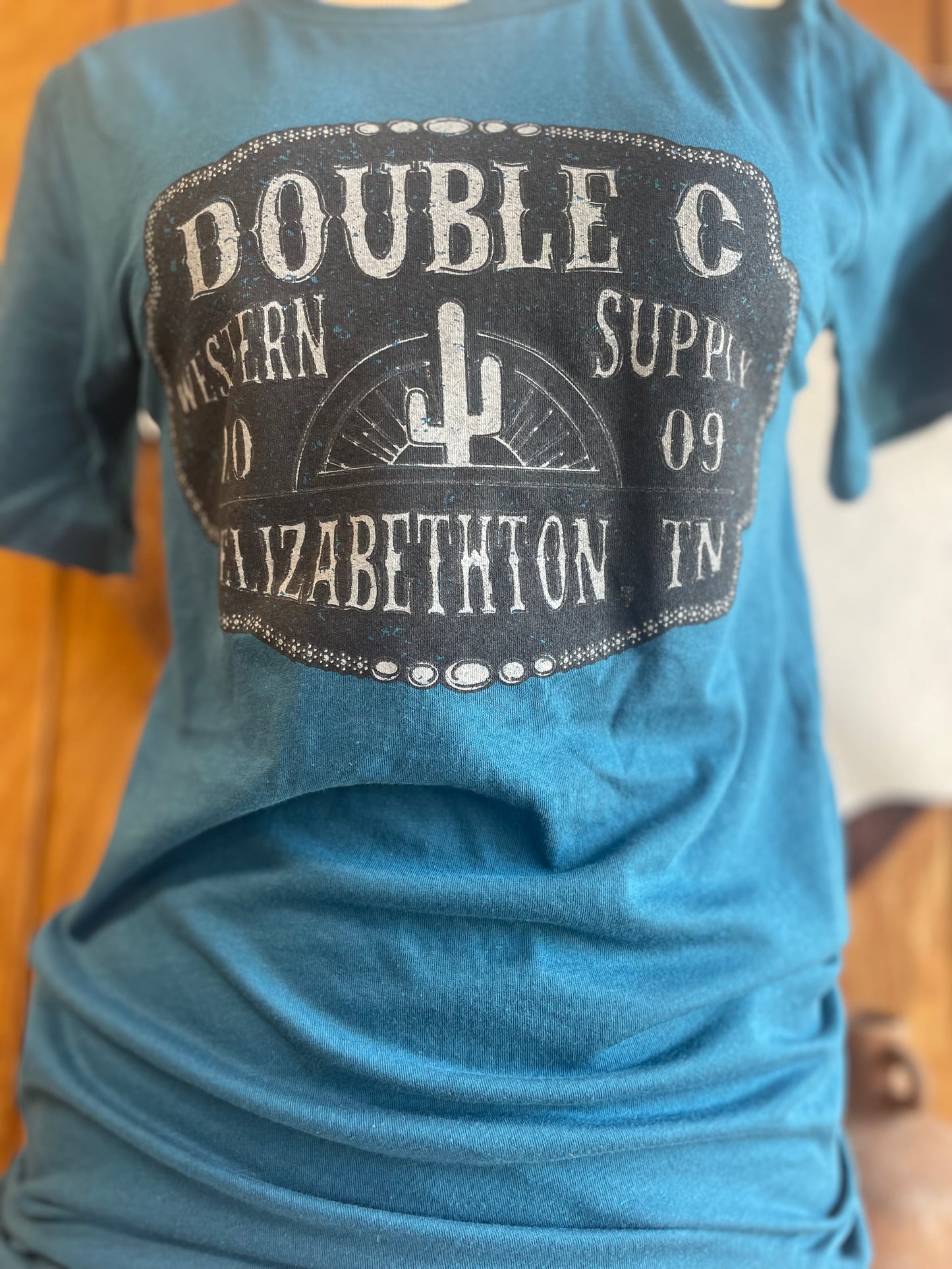 Double C Belt Buckle Print Tee T Shirt Deep Teal Double C Western Supply