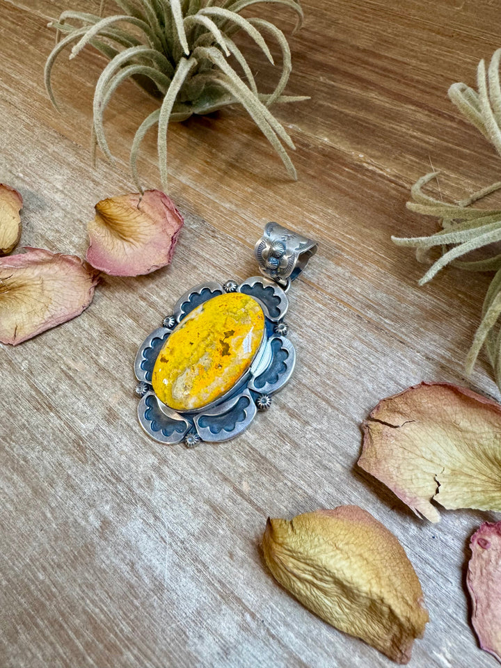 Bumblebee Jasper Pendant – Sterling Silver, Bright Yellow Pendant Shopify Collective The Bijoux FAB Jewelry The Bijoux FAB Jewelry