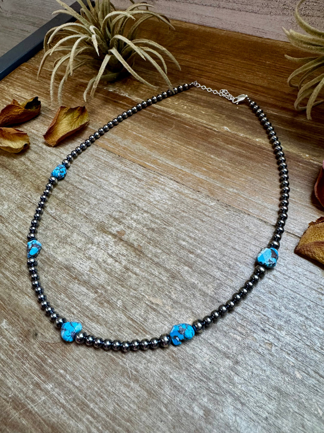 Golden Hill Turquoise & Sterling Silver Pearl Necklace – 16" + Extender Necklaces Shopify Collective The Bijoux FAB Jewelry The Bijoux FAB Jewelry