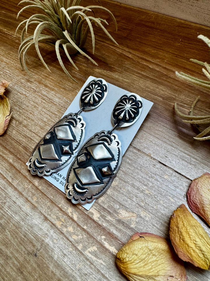 Sterling Silver Dangle Earrings – Native Made by Leander & Rhonda Largo, USA Earrings Shopify Collective The Bijoux FAB Jewelry The Bijoux FAB Jewelry