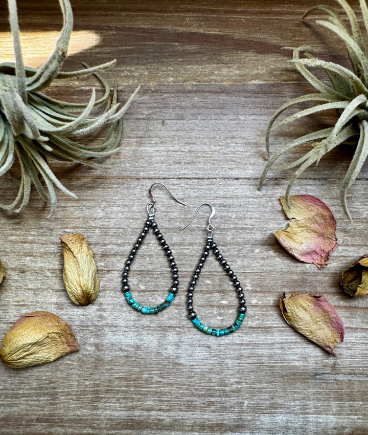 Teardrop Earrings – Sterling Silver Pearl & Blue Turquoise Heishi Earrings Shopify Collective The Bijoux FAB Jewelry The Bijoux FAB Jewelry