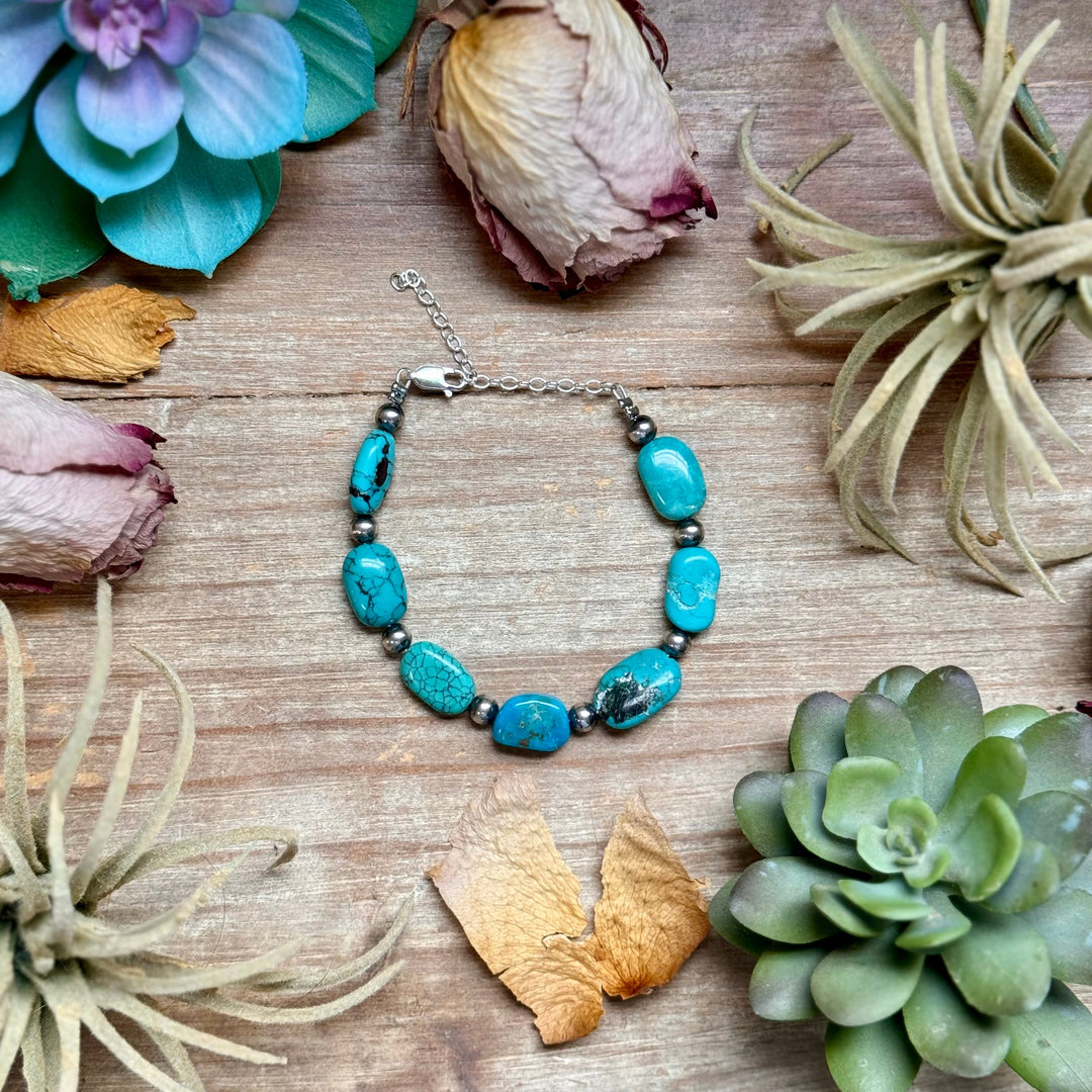 Bright Blue Turquoise Bracelet – 6 1/4" – Large Oval Bracelets Shopify Collective The Bijoux FAB Jewelry The Bijoux FAB Jewelry