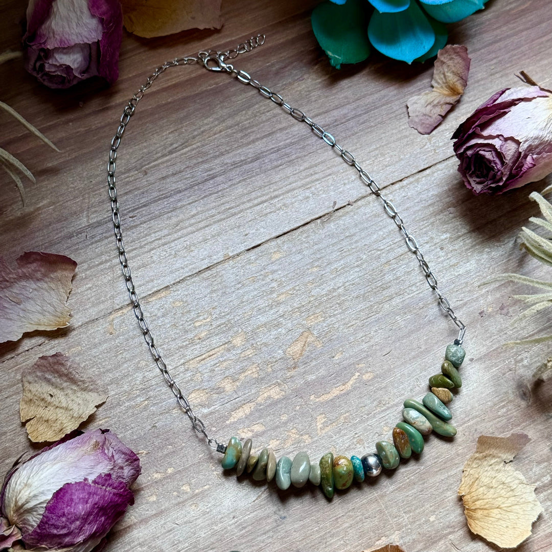 16.5” Green Turquoise Nugget Necklace – Sterling Silver & Paperclip Chain Necklaces Shopify Collective The Bijoux FAB Jewelry The Bijoux FAB Jewelry