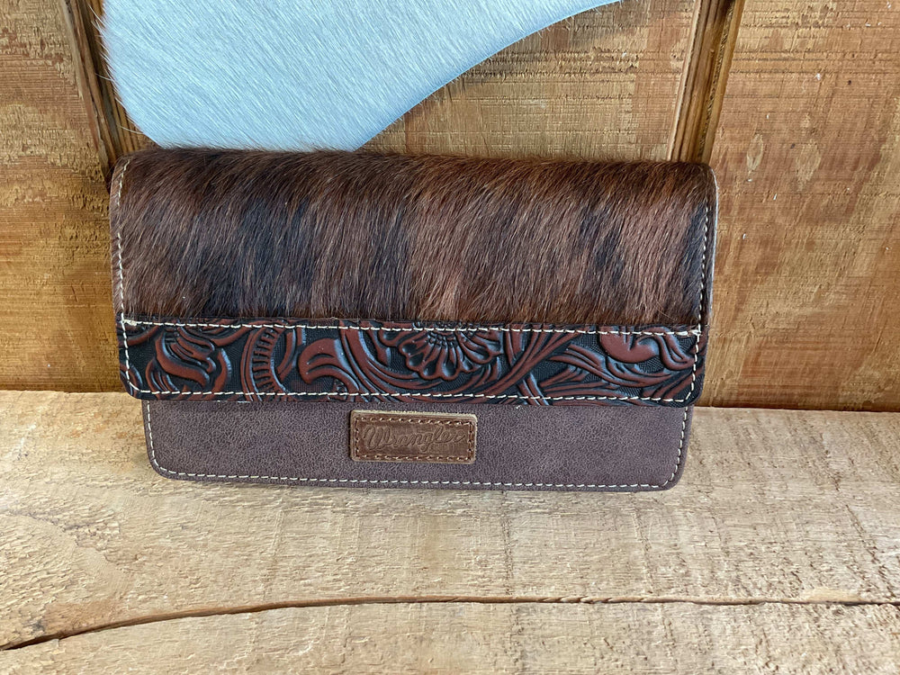 Wrangler Genuine Hair-On Cowhide Wallet/Crossbody WG169-W030CF/BK wallet Coffee Montana West