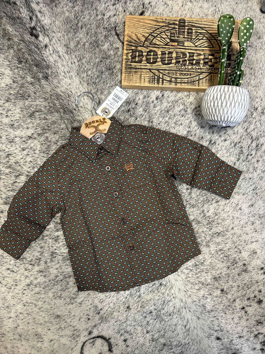 Boy's Geometric Print Button-Down Western Shirt - Brown product description Children’s Clothing cinch