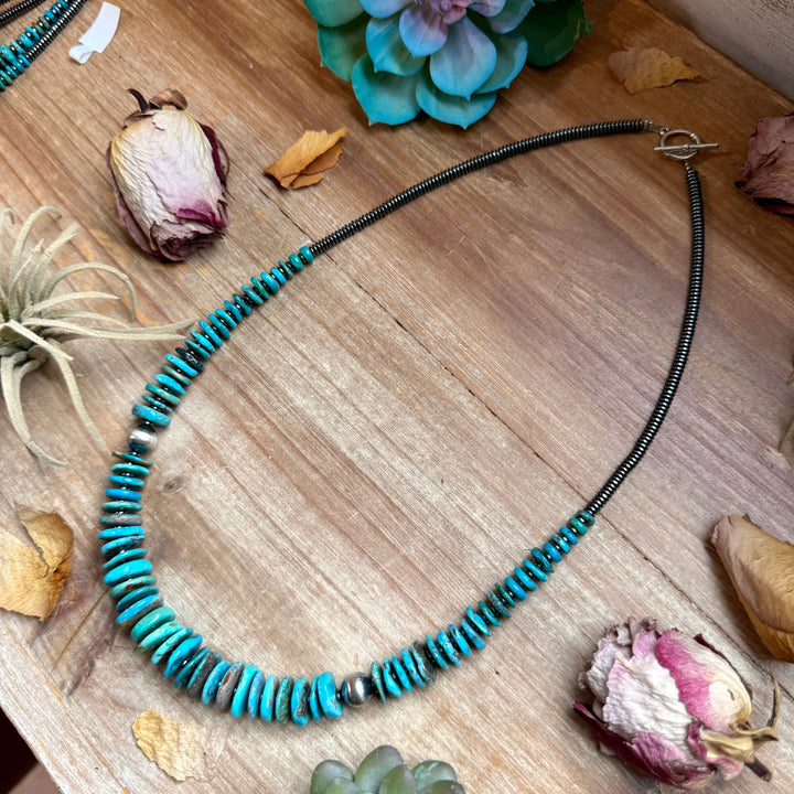 Dark Blue Turquoise Graduated Necklace with Hematite & Sterling Silver Accents – 23” Necklaces Shopify Collective The Bijoux FAB Jewelry The Bijoux FAB Jewelry