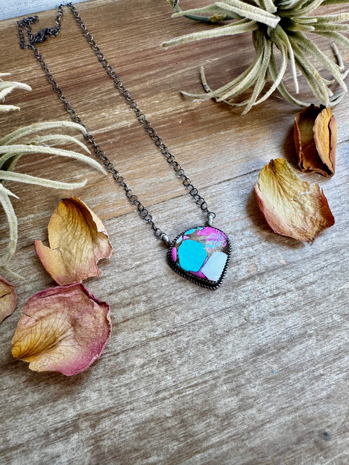 Cotton Candy Turquoise Bar Necklace – Freeform Shape – 18" Sterling Chain – Tia Long, Navajo Handmade Necklaces Shopify Collective The Bijoux FAB Jewelry The Bijoux FAB Jewelry