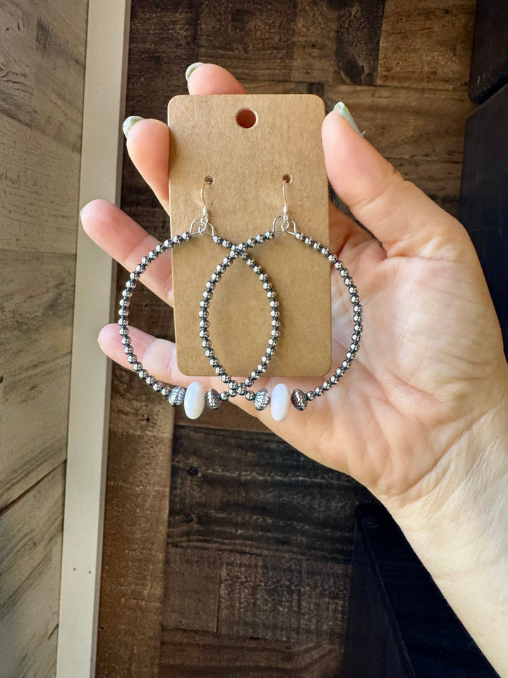 Smaller Sterling Silver Pearls Hoops with Pink Conch Earrings Shopify Collective The Bijoux FAB Jewelry The Bijoux FAB Jewelry