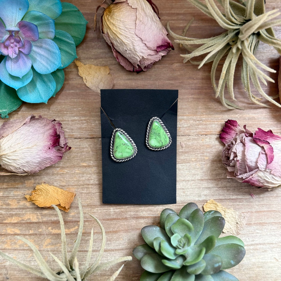 Sterling Silver High Grade Carico Lake Turquoise Stud Earrings – Handmade by Artist Jason Ogg Earrings Shopify Collective The Bijoux FAB Jewelry The Bijoux FAB Jewelry