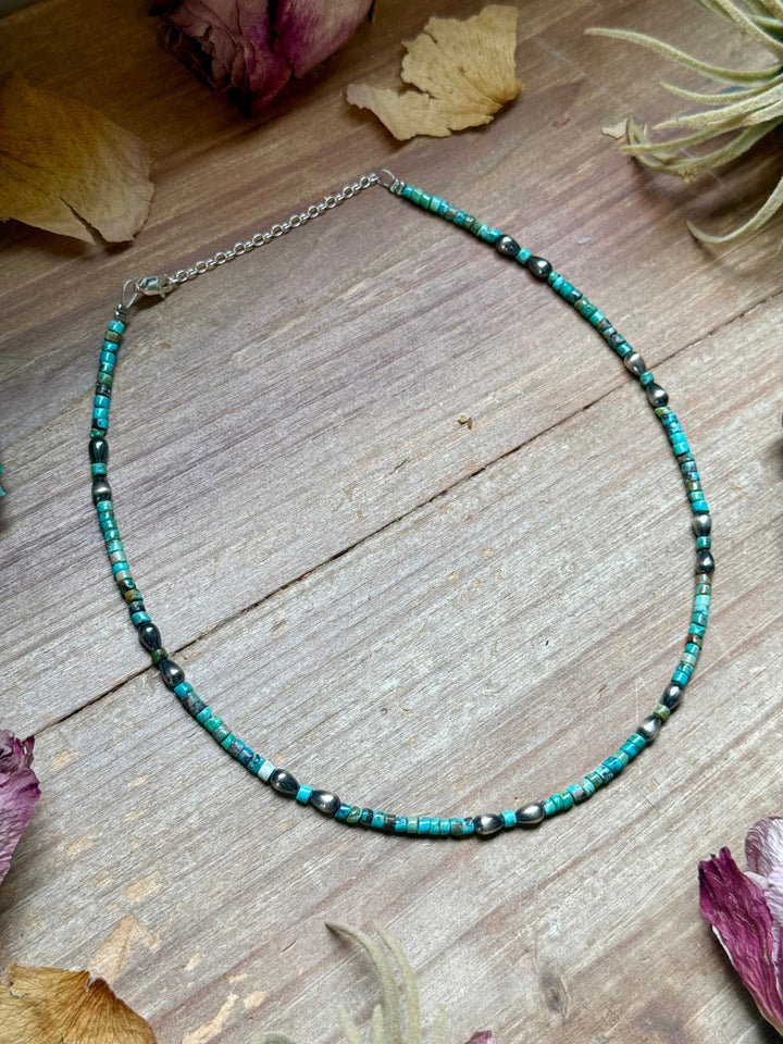 Turquoise Heishi Necklace with Pear Shape Pendant – 14” Necklaces Shopify Collective The Bijoux FAB Jewelry The Bijoux FAB Jewelry