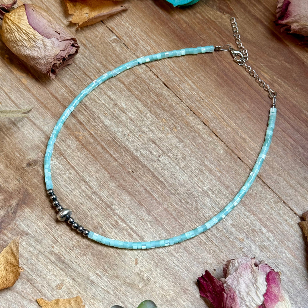 Turquoise Shell Heishi Necklace – 15" Necklaces Shopify Collective The Bijoux FAB Jewelry The Bijoux FAB Jewelry