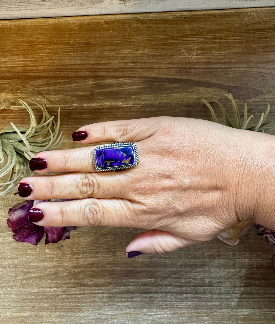 Purple Dahlia Ring – Sterling Silver – Native Made by M. Spencer – Size 8 ring Shopify Collective The Bijoux FAB Jewelry The Bijoux FAB Jewelry