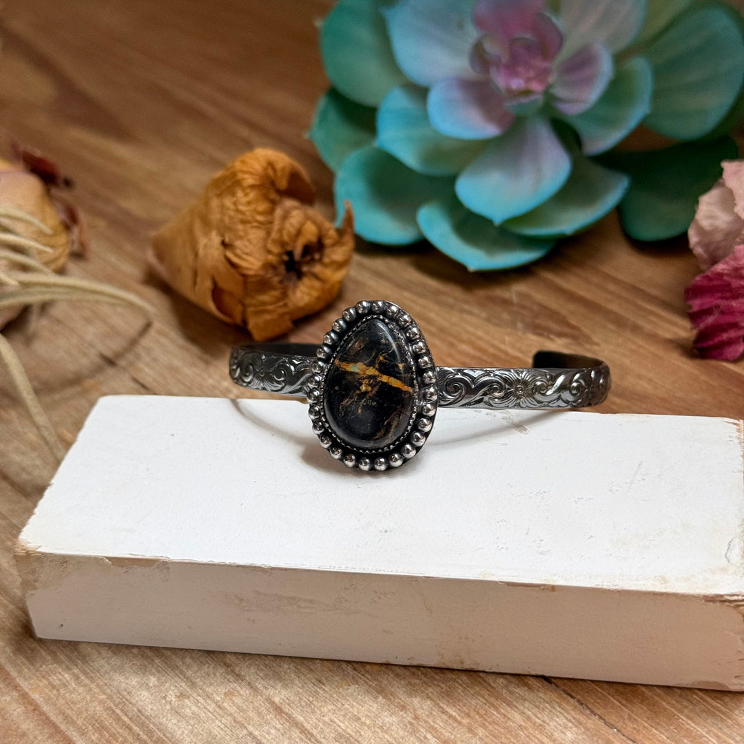 MJ Oval Black Jack Turquoise Sterling Silver Cuff cuff Shopify Collective The Bijoux FAB Jewelry The Bijoux FAB Jewelry