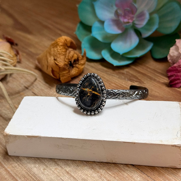 MJ Oval Black Jack Turquoise Sterling Silver Cuff cuff Shopify Collective The Bijoux FAB Jewelry The Bijoux FAB Jewelry