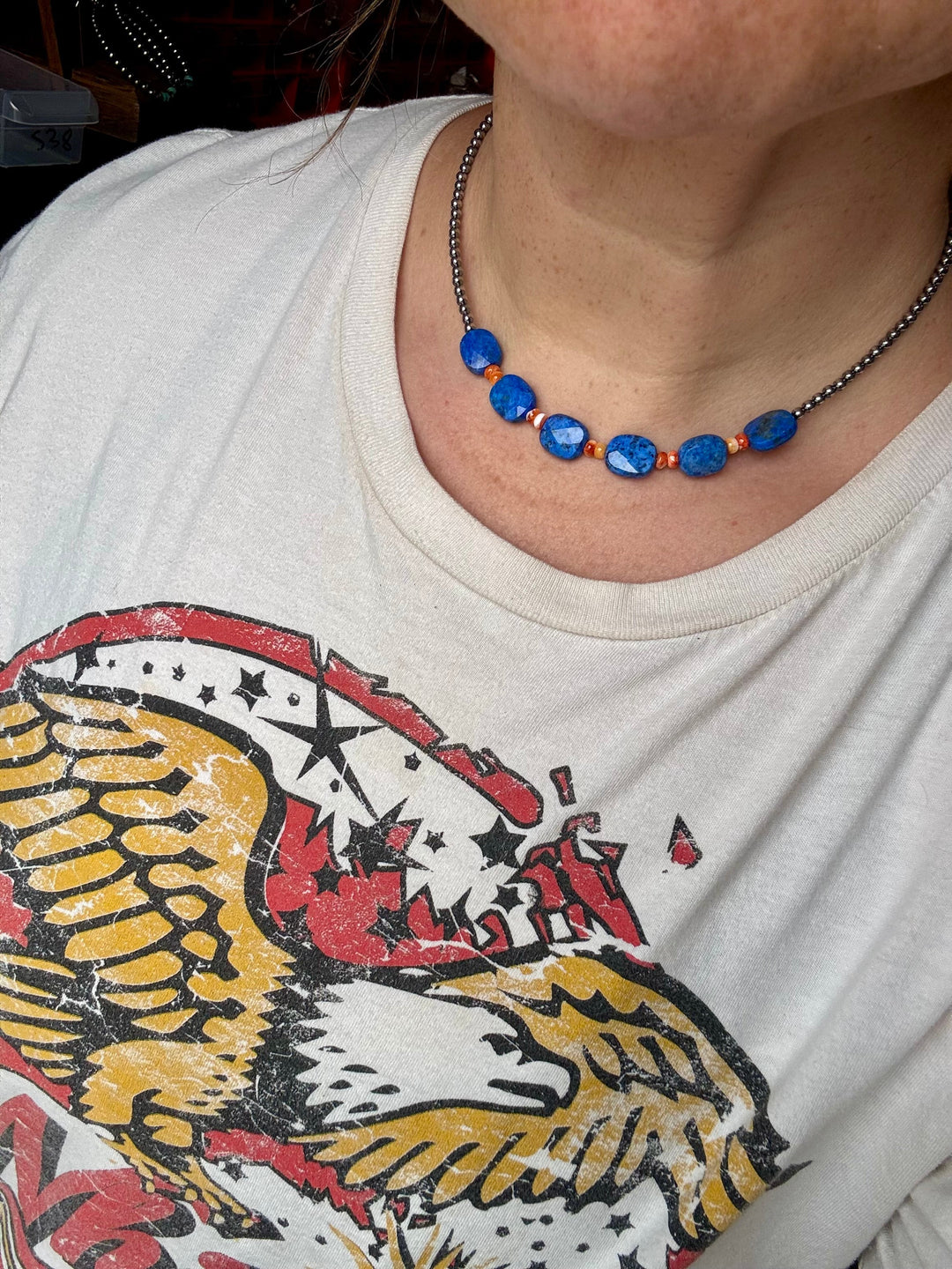 Sterling Silver & Spiny Oyster Choker with Lapis – Summer Necklace Choker Shopify Collective The Bijoux FAB Jewelry The Bijoux FAB Jewelry