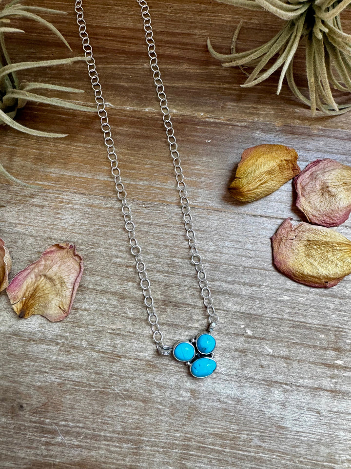 3-Stone Small Cluster Necklace – Kingman Turquoise – 17.5" ring Shopify Collective The Bijoux FAB Jewelry The Bijoux FAB Jewelry