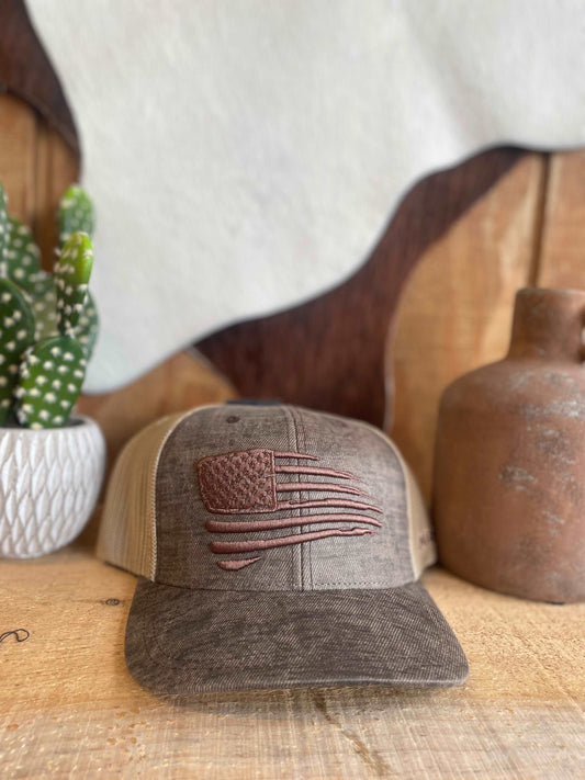 ARIAT FLAG PATRIOT OILSKIN BROWN - HATS CAP caps M & F