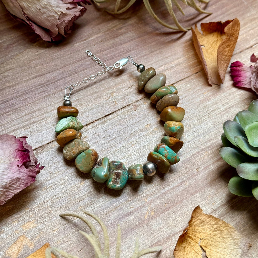 Green Turquoise Nugget Bracelet with Sterling Silver Pearls – 7” + Extender Bracelets Shopify Collective The Bijoux FAB Jewelry The Bijoux FAB Jewelry