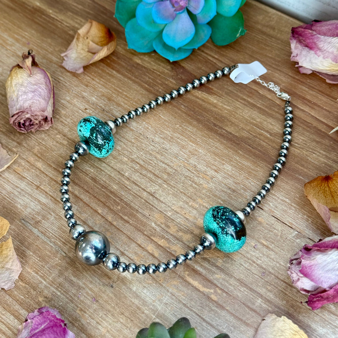 16” Turquoise Rondelle Necklace – Sterling Silver Pearls Necklaces Shopify Collective The Bijoux FAB Jewelry The Bijoux FAB Jewelry