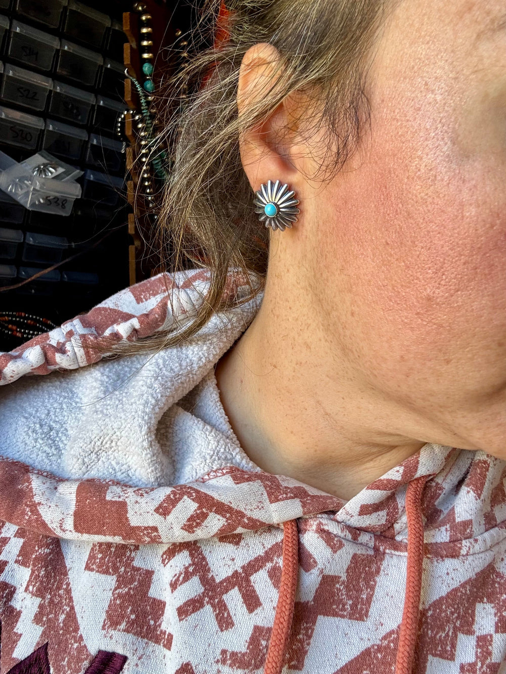 Small Sterling Silver Concho Earrings with Kingman Turquoise – Made in the USA Earrings Shopify Collective The Bijoux FAB Jewelry The Bijoux FAB Jewelry