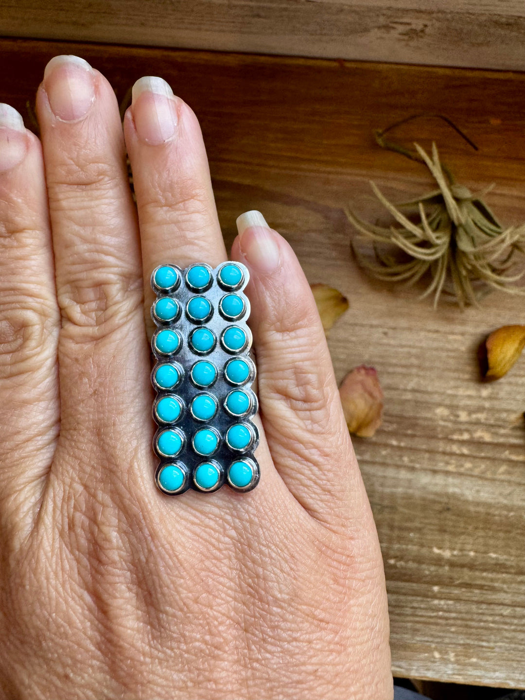 Adjustable Rectangle Ring with 21 Kingman Turquoise – Sterling Silver ring Shopify Collective The Bijoux FAB Jewelry The Bijoux FAB Jewelry