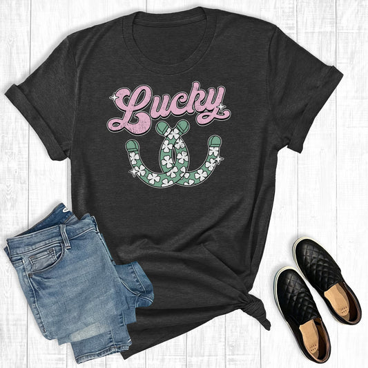 Lucky St Patrick's Day Horseshoe Graphic Tee T Shirt Double C Western Supply