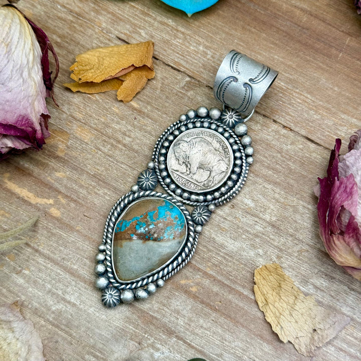 71 - Sterling Silver Easter Blue Turquoise & Buffalo Nickel Pendant by Shay Pfeiffer Pendant Shopify Collective The Bijoux FAB Jewelry The Bijoux FAB Jewelry