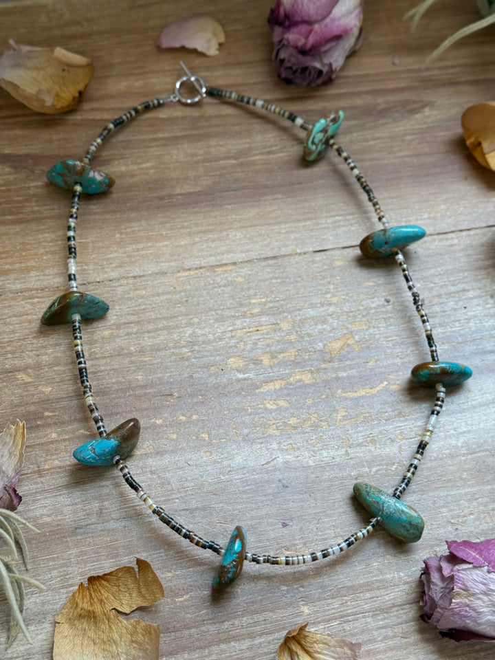 22” Chunky Turquoise & Dark Brown Shell Heishi Necklace Necklaces Shopify Collective The Bijoux FAB Jewelry The Bijoux FAB Jewelry