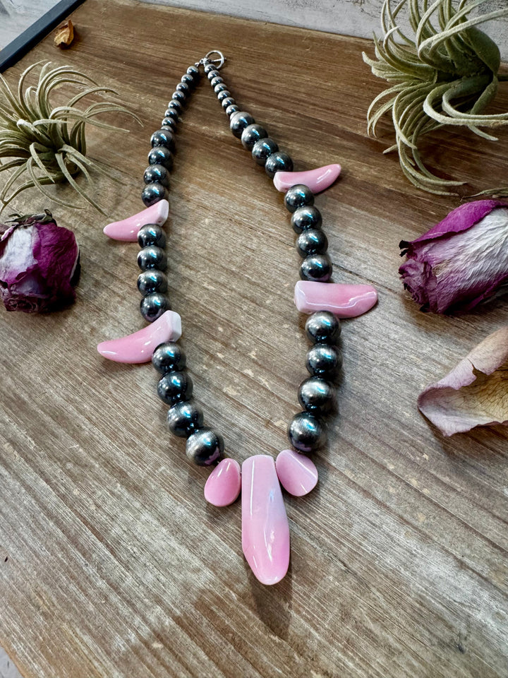 NFR Collection Necklace – 8mm & 14mm Sterling Silver Pearls with Pink Conch Shell – 23" Necklaces Shopify Collective The Bijoux FAB Jewelry The Bijoux FAB Jewelry