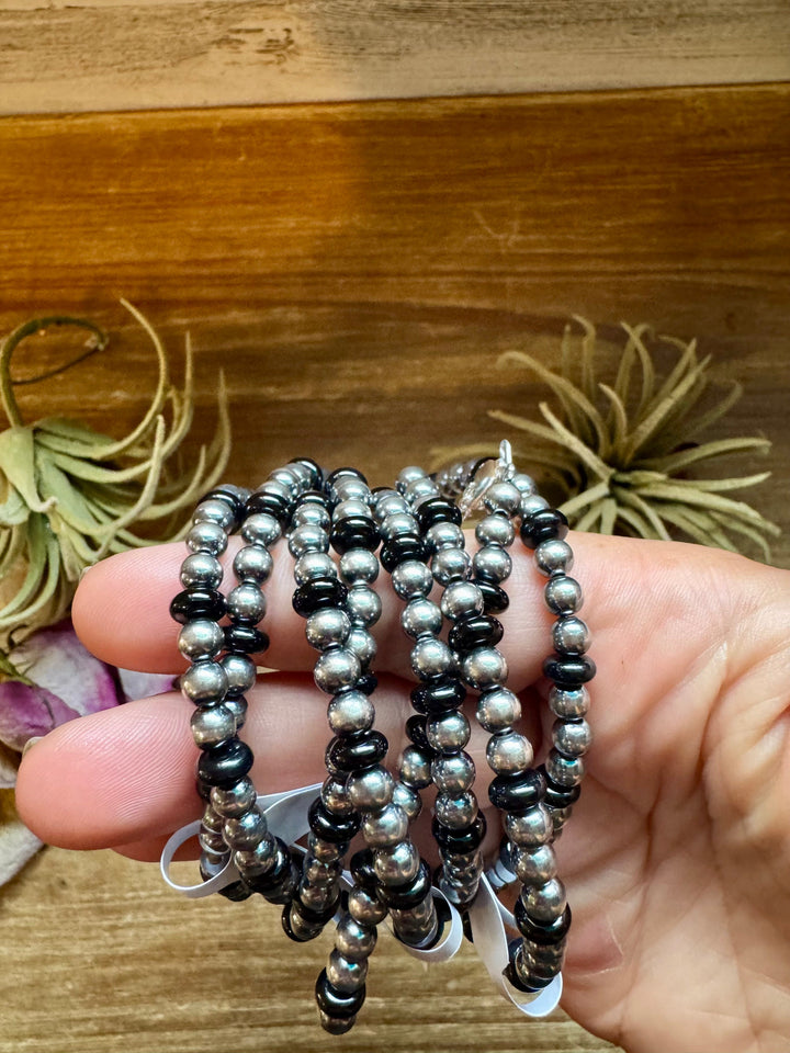 Black Onyx & Sterling Silver Pearl Bracelet – 5mm Bracelets Shopify Collective The Bijoux FAB Jewelry The Bijoux FAB Jewelry