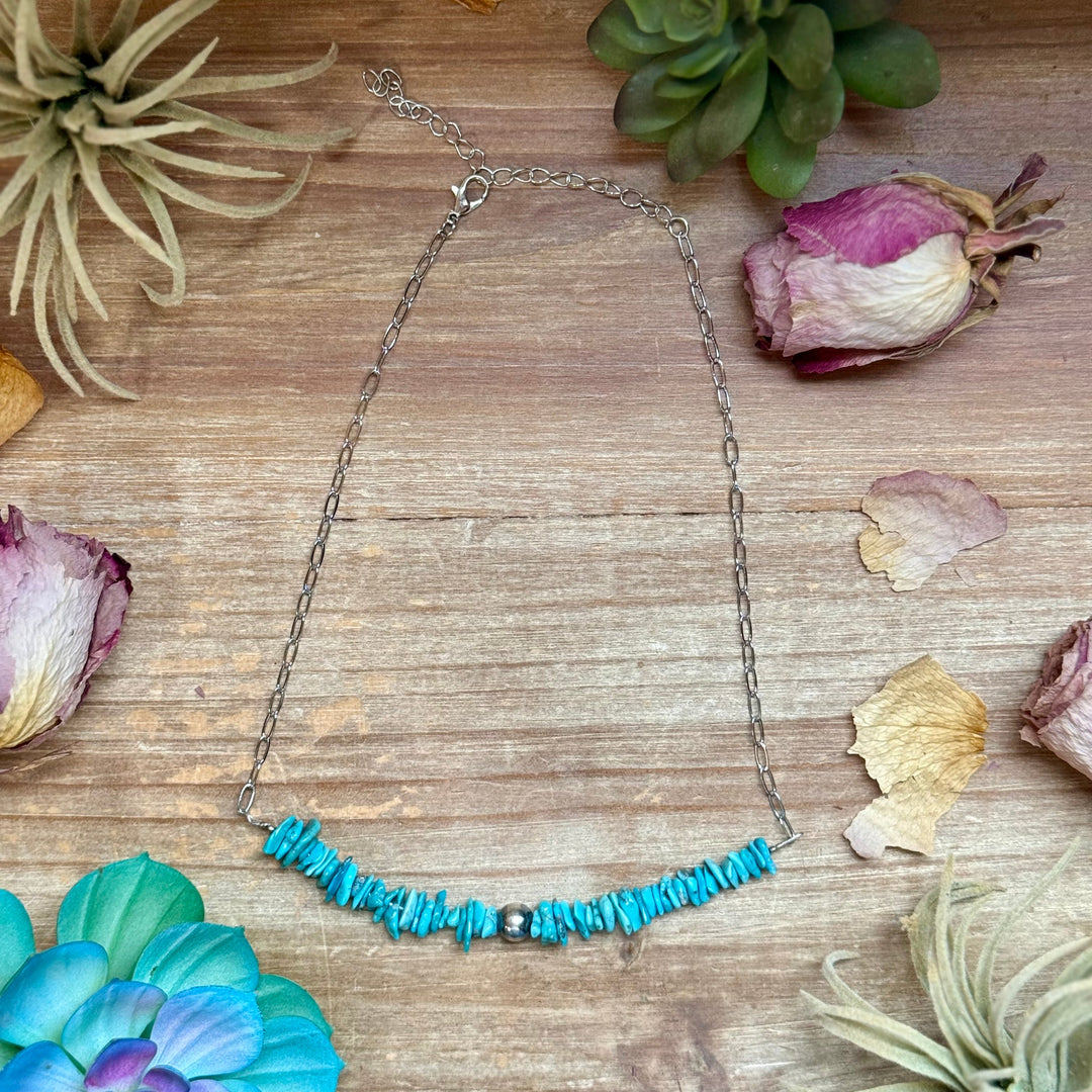 15” Turquoise Chip Paperclip Necklace – Sterling Silver Accent Necklaces Shopify Collective The Bijoux FAB Jewelry The Bijoux FAB Jewelry