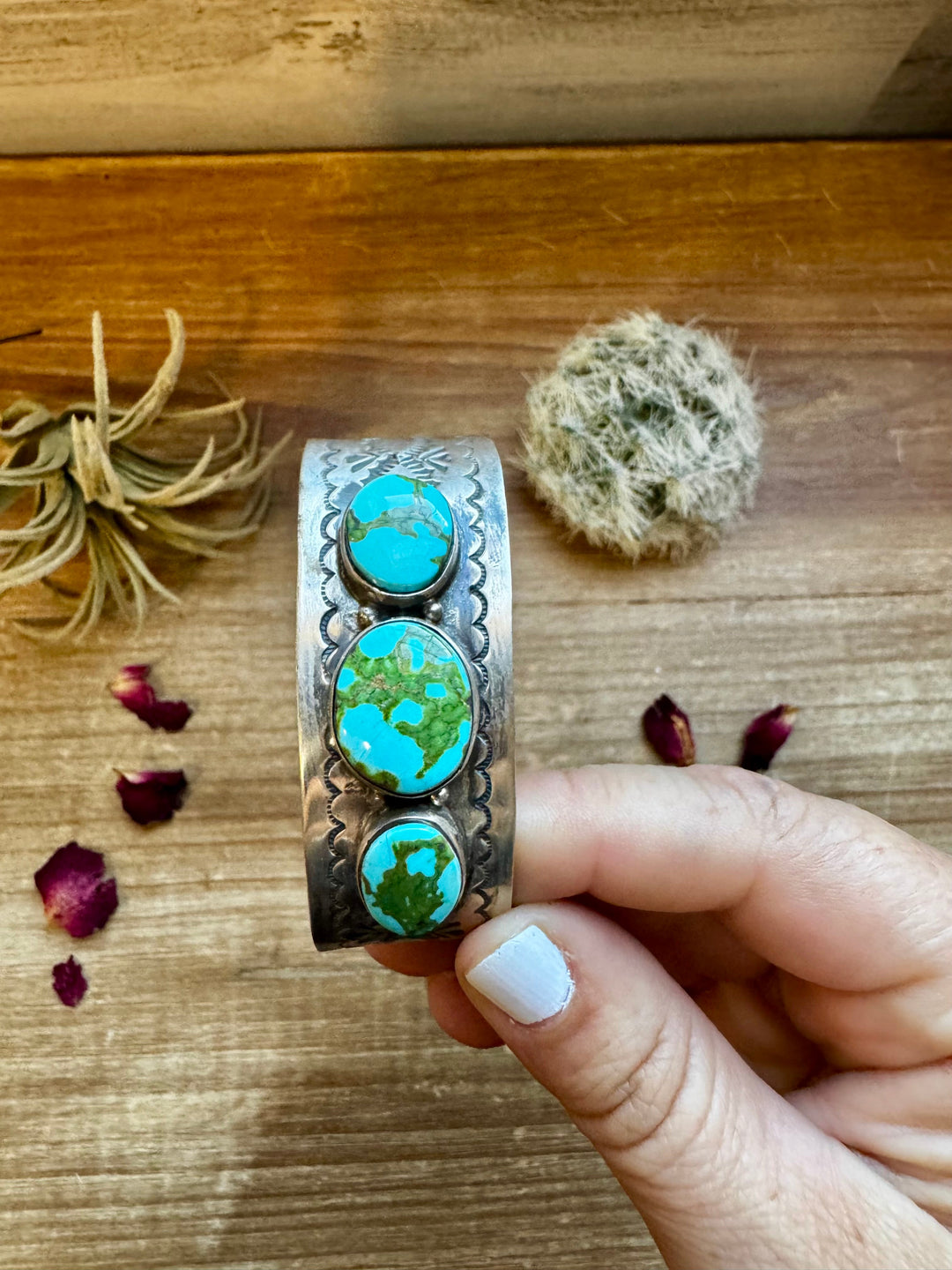 Cuff - Sterling silver Cuff Bracelet with 3 stone Sonoran gold turquoise Bracelets Shopify Collective The Bijoux FAB Jewelry The Bijoux FAB Jewelry