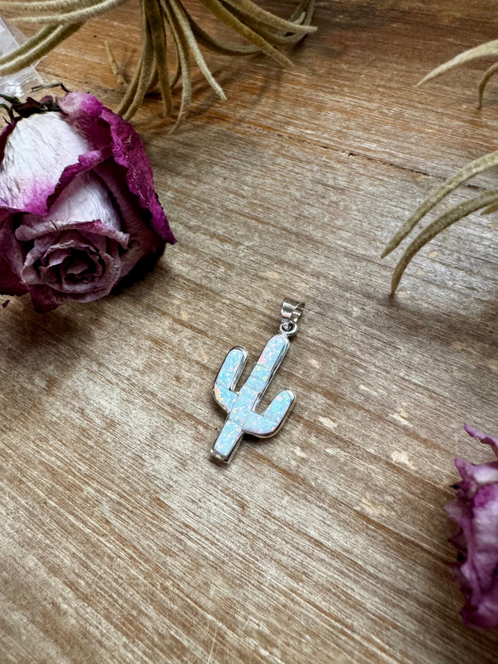 Cactus Pendant with White Opal – Sterling Silver – Fits 4mm Pearls Pendant Shopify Collective The Bijoux FAB Jewelry The Bijoux FAB Jewelry