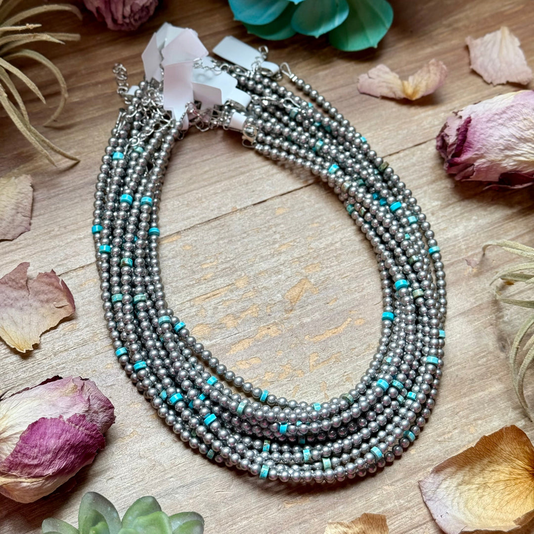 15” Variscite Turquoise Heishi Necklace – 4mm Silver Plated beads Necklaces Shopify Collective The Bijoux FAB Jewelry The Bijoux FAB Jewelry