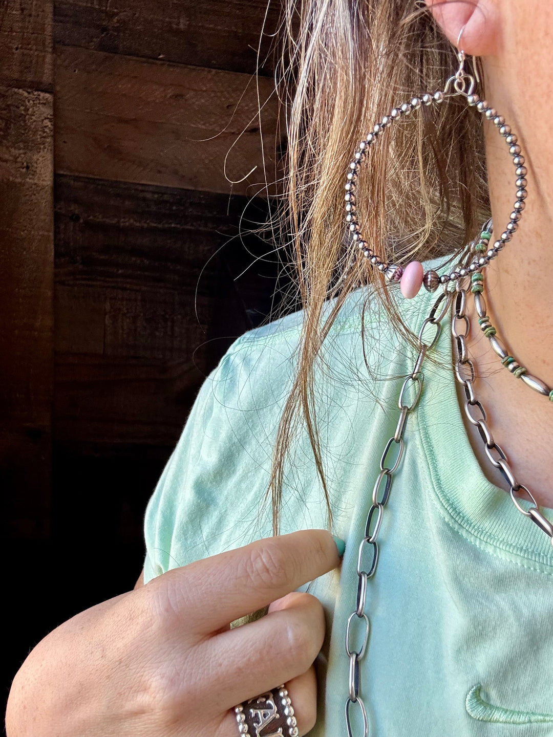 Smaller Sterling Silver Pearls Hoops with Pink Conch Earrings Shopify Collective The Bijoux FAB Jewelry The Bijoux FAB Jewelry