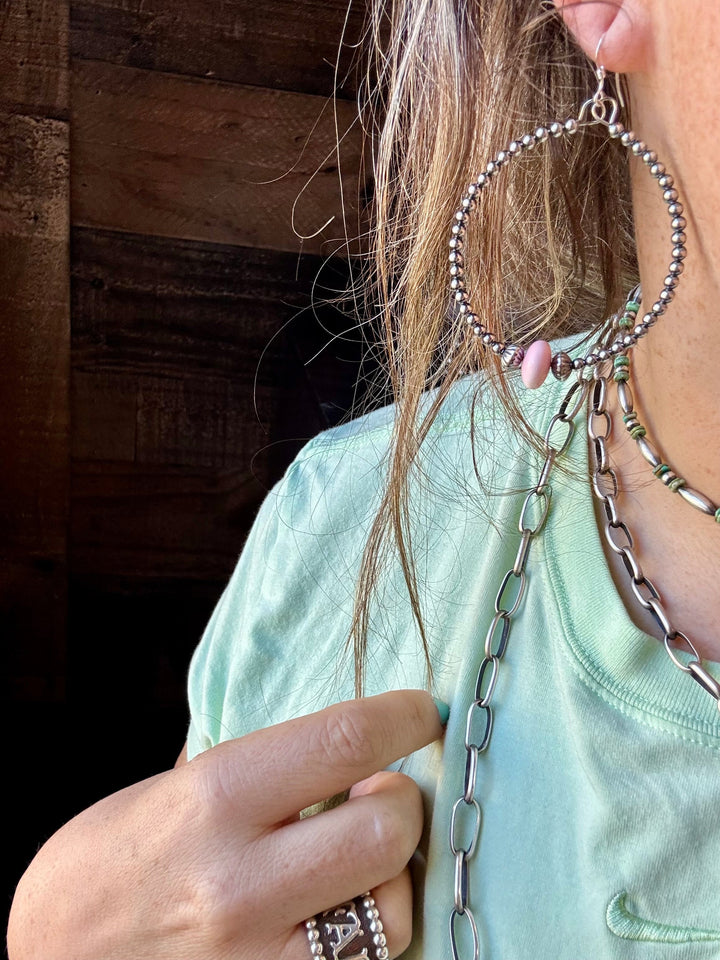 Smaller Sterling Silver Pearls Hoops with Pink Conch Earrings Shopify Collective The Bijoux FAB Jewelry The Bijoux FAB Jewelry
