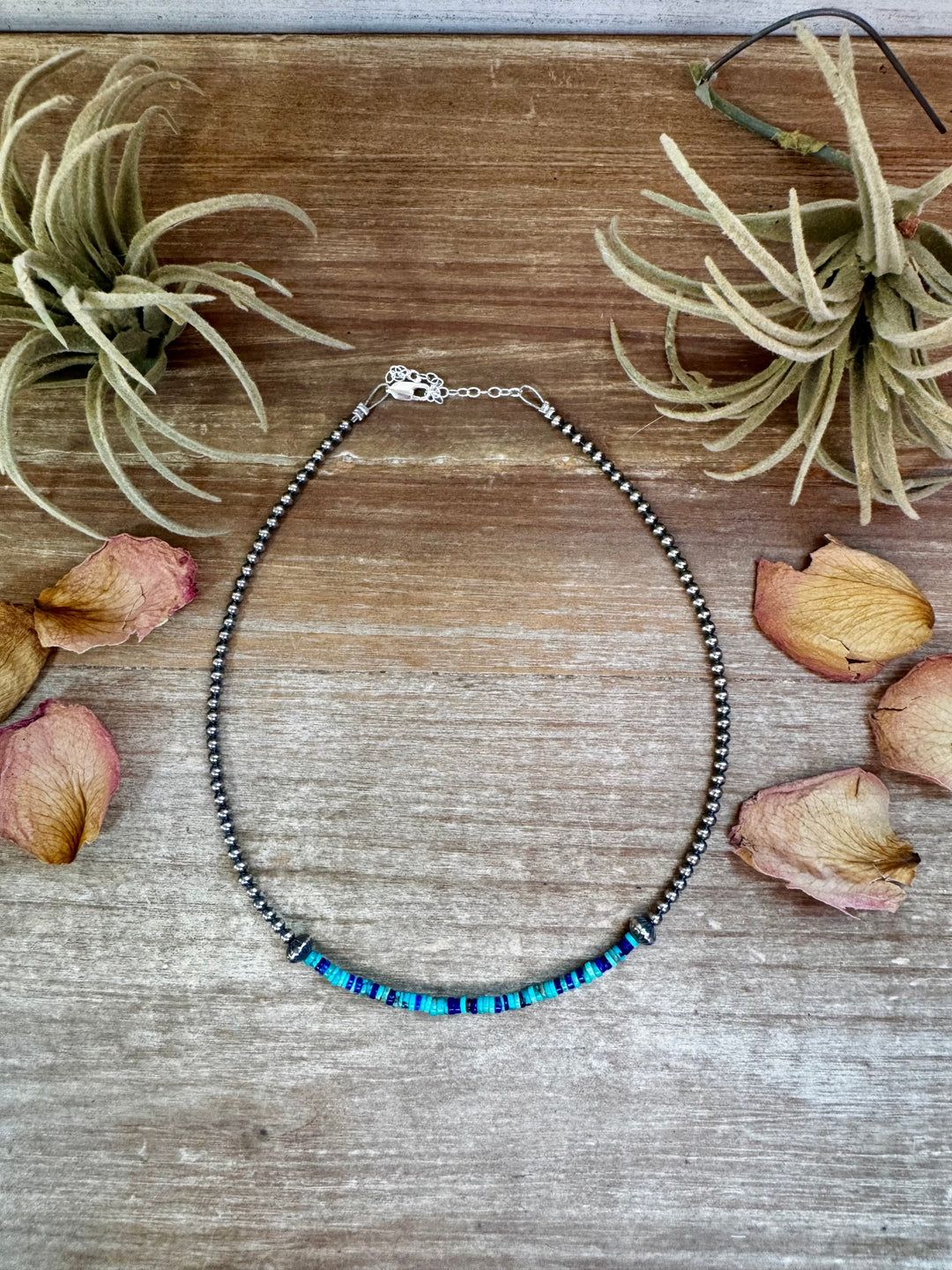 Lapis & Turquoise Heishi Choker – 14" Sterling Silver Beads Choker Shopify Collective The Bijoux FAB Jewelry The Bijoux FAB Jewelry