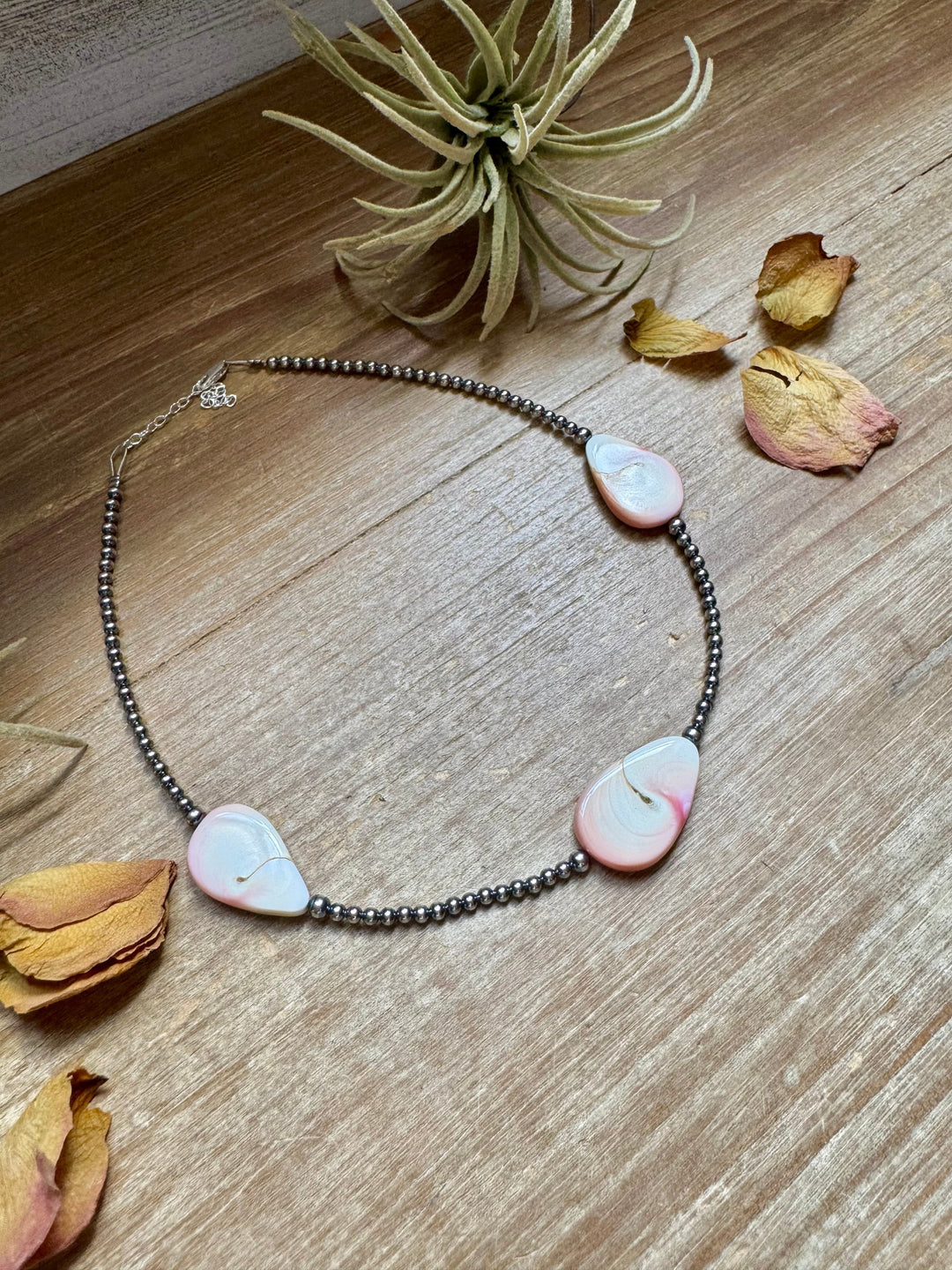 Sterling Silver Choker – 3 Flat Pink Conch Teardrops – 14.5" Approx. Necklaces Shopify Collective The Bijoux FAB Jewelry The Bijoux FAB Jewelry