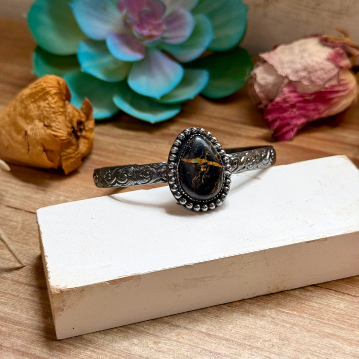 MJ Oval Black Jack Turquoise Sterling Silver Cuff cuff Shopify Collective The Bijoux FAB Jewelry The Bijoux FAB Jewelry