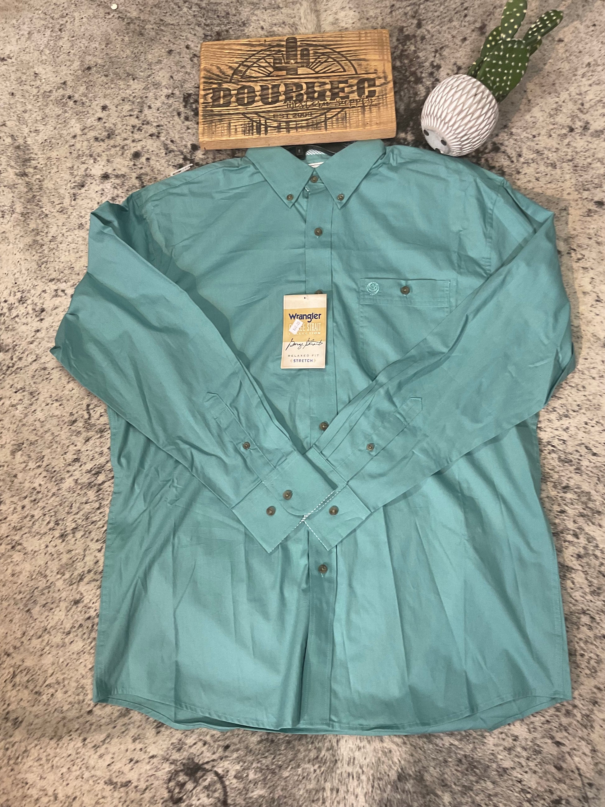 Wrangler® George Strait Collection One Pocket Long Sleeve Shirt - Turquoise Shirts & Tops Wrangler