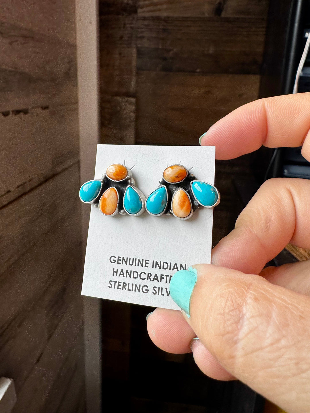 Stud Earrings – Orange Spiny & Turquoise (Stamped Marcella James) Earrings Shopify Collective The Bijoux FAB Jewelry The Bijoux FAB Jewelry