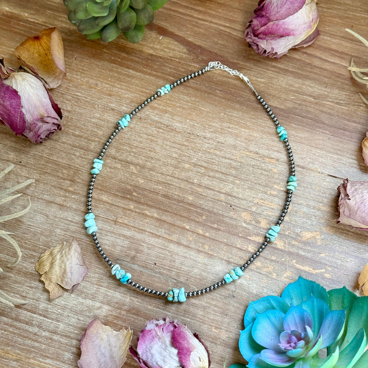 16.5” Sky Blue Lone Mountain Turquoise Nugget Necklace – 3mm Sterling Silver Pearls Necklaces Shopify Collective The Bijoux FAB Jewelry The Bijoux FAB Jewelry