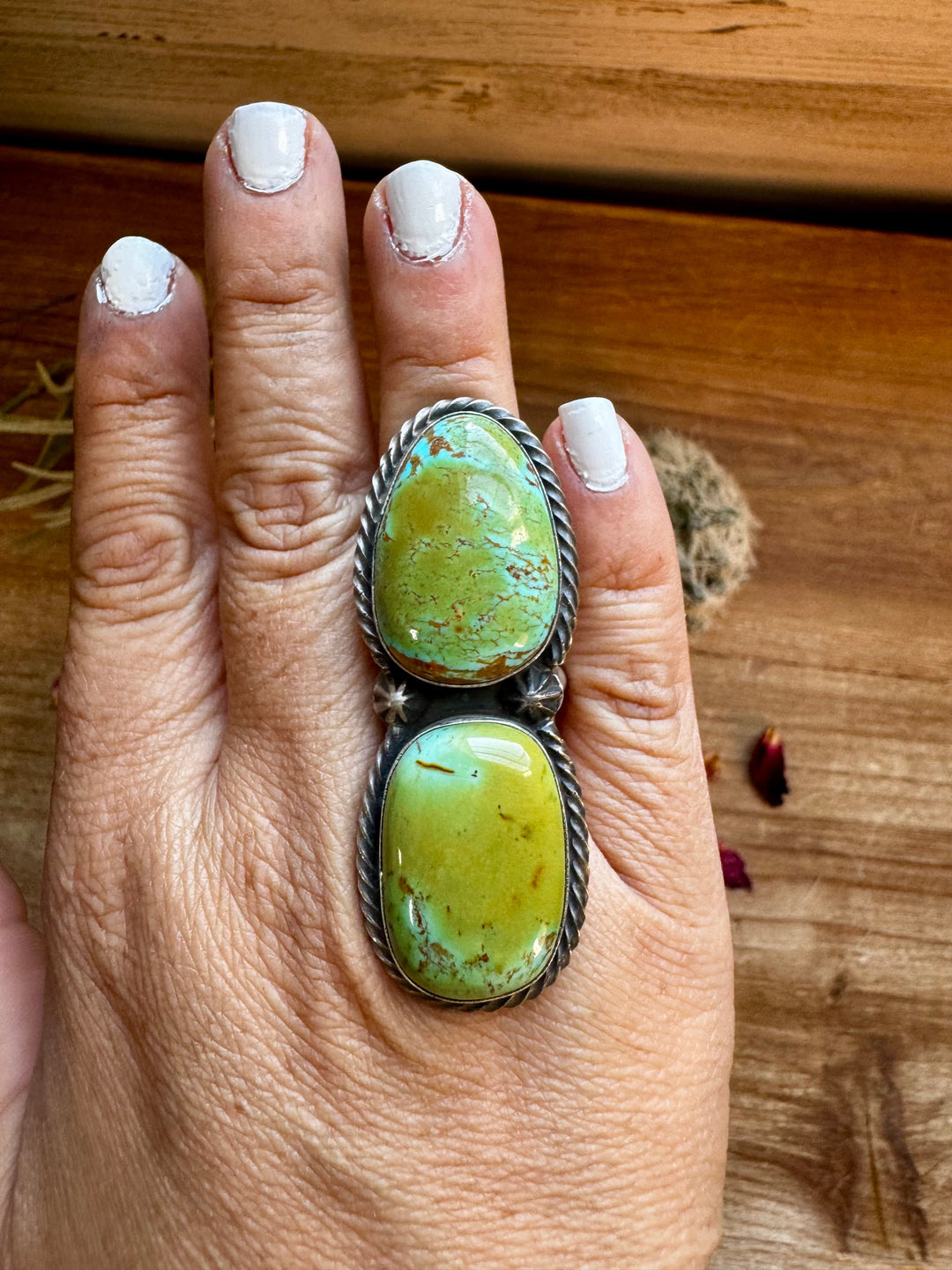 2 Stone - adjustable kingman turquoise ring and sterling silver ring Shopify Collective The Bijoux FAB Jewelry The Bijoux FAB Jewelry