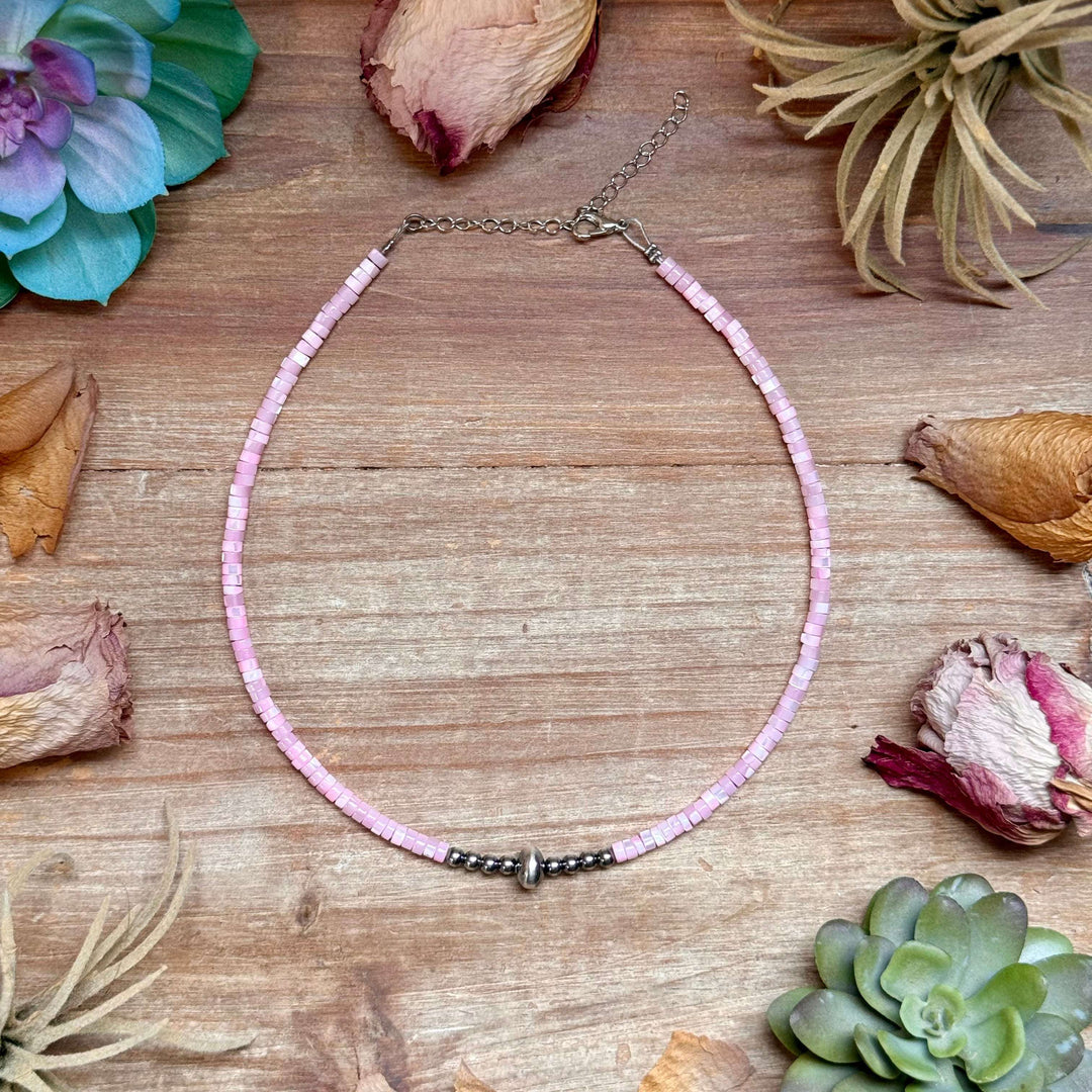 Pink Shell Heishi Necklace – 15" Necklaces Shopify Collective The Bijoux FAB Jewelry The Bijoux FAB Jewelry