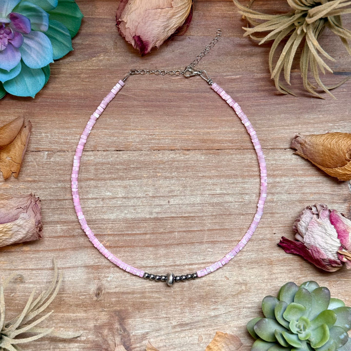 Pink Shell Heishi Necklace – 15" Necklaces Shopify Collective The Bijoux FAB Jewelry The Bijoux FAB Jewelry