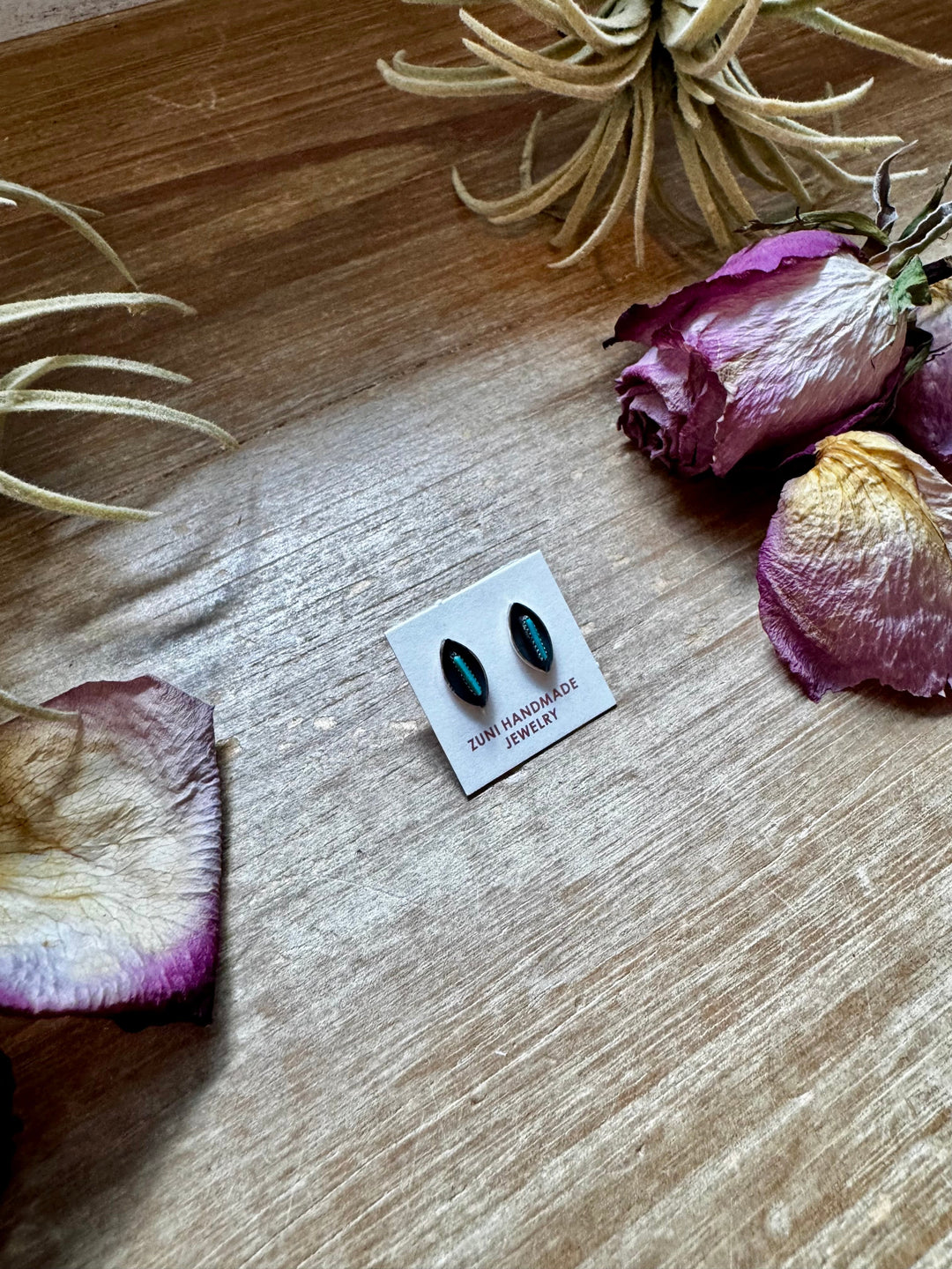 Mini Inlay Earrings – Kingman Turquoise – Sterling Silver – Zuni Made Earrings Shopify Collective The Bijoux FAB Jewelry The Bijoux FAB Jewelry