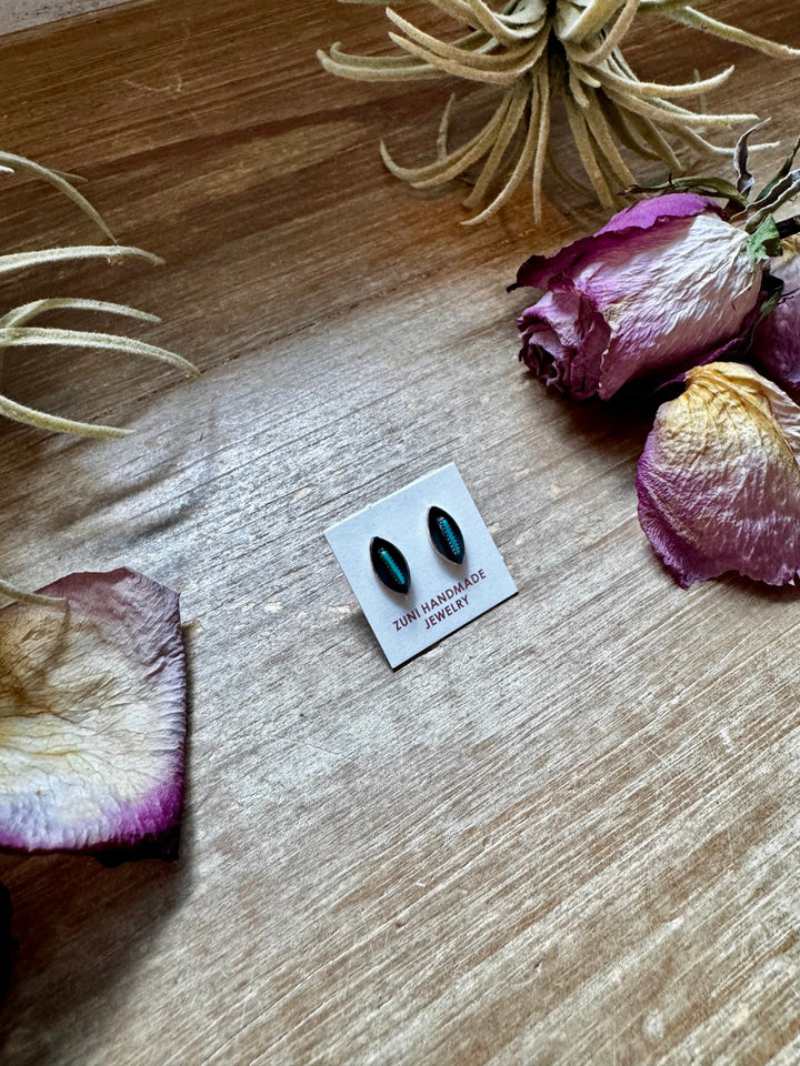 Mini Inlay Earrings – Kingman Turquoise – Sterling Silver – Zuni Made Earrings Shopify Collective The Bijoux FAB Jewelry The Bijoux FAB Jewelry