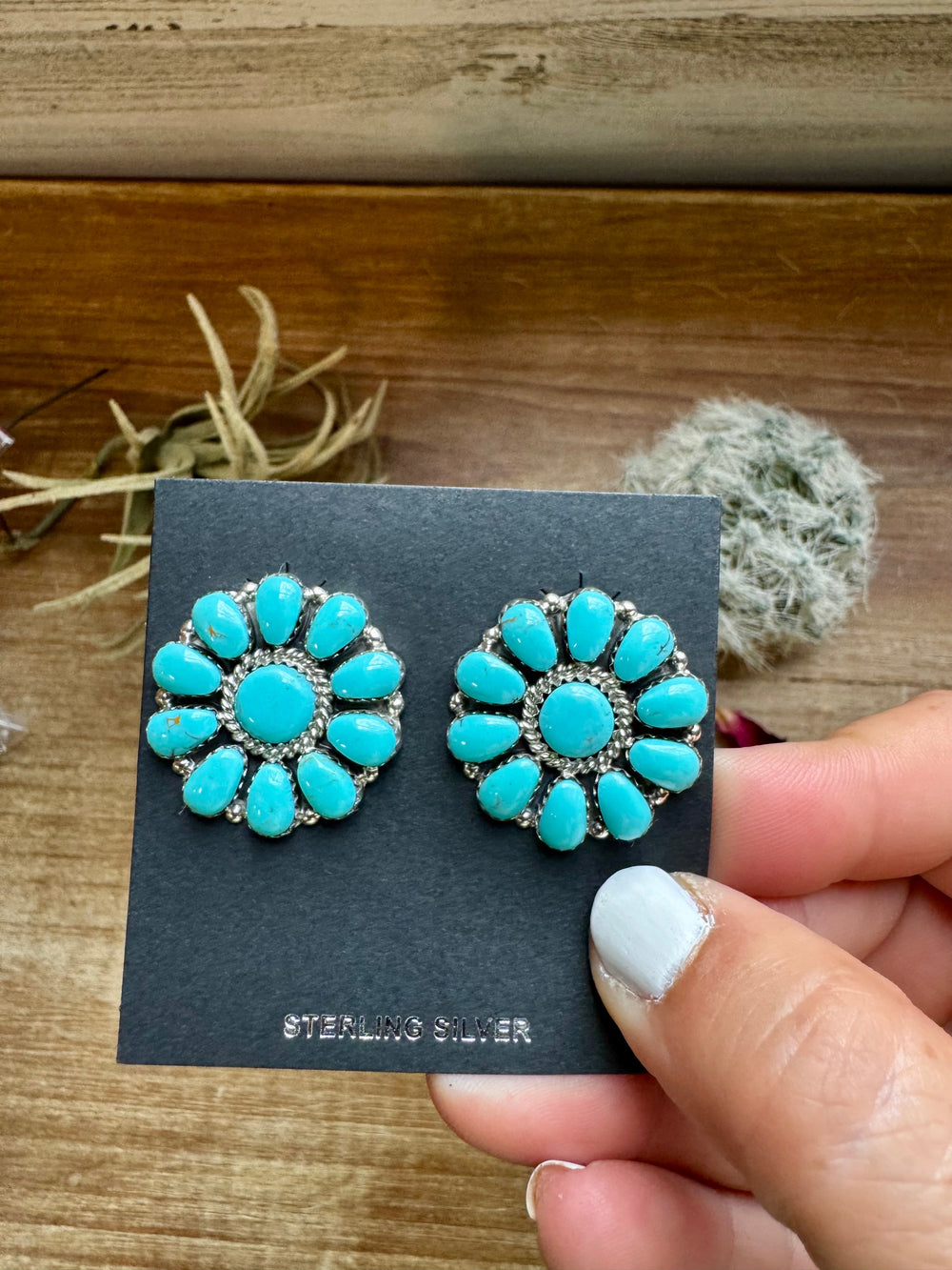 Cluster earrings stud - sterling silver and turquoise earrings Shopify Collective The Bijoux FAB Jewelry The Bijoux FAB Jewelry